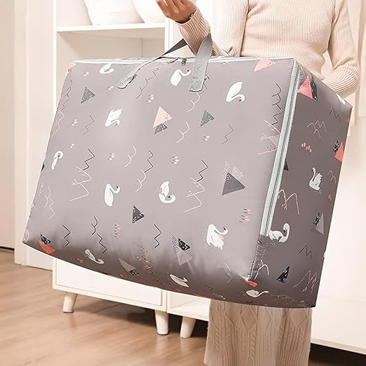Zollyss, Non-woven Extra Large Size Underbed Storage Bag Waterproof (58 x 40 x 23 cm) - Zippered Closure & Handle Swan Print, Rectangular