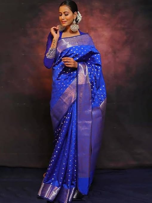 Priyashi Women's Plain Kanjivaram Cotton Silk Soft Banarasi Style with Blouse Piece Wedding for Women
