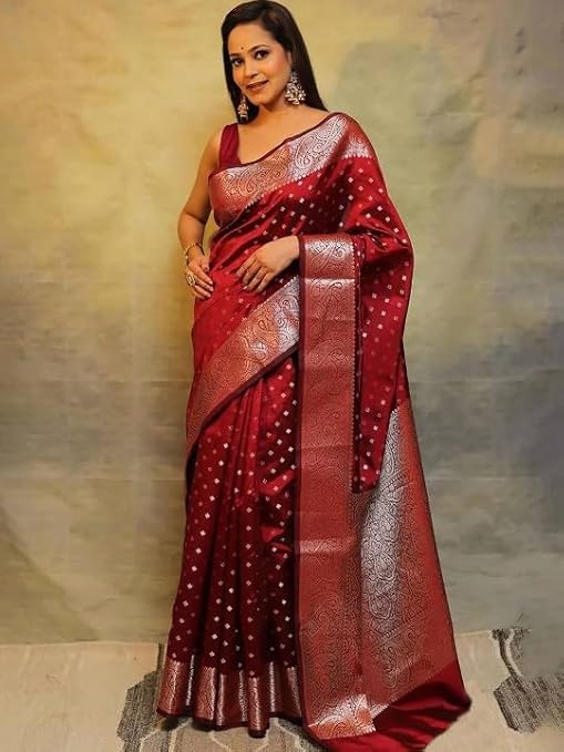 Priyashi Women's Plain Kanjivaram Cotton Silk Soft Banarasi Style with Blouse Piece Wedding for Women