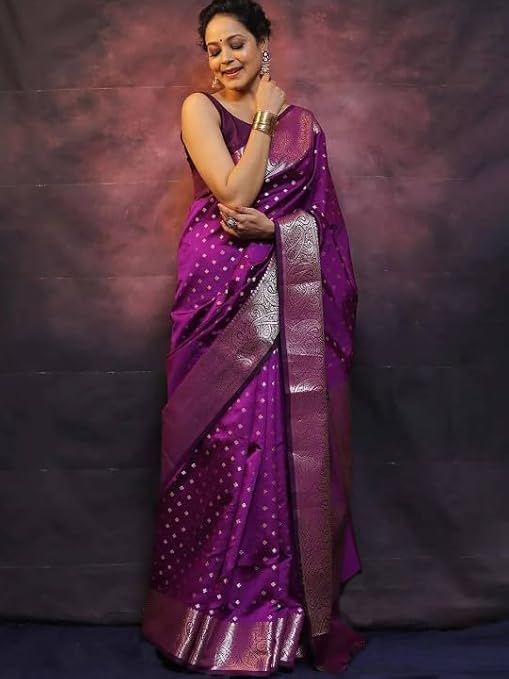 Priyashi Women's Plain Kanjivaram Cotton Silk Soft Banarasi Style with Blouse Piece Wedding for Women