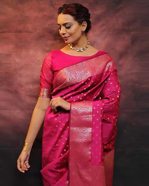 Priyashi Women's Plain Kanjivaram Cotton Silk Soft Banarasi Style with Blouse Piece Wedding for Women