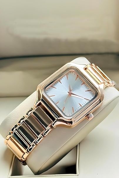 SWADESI STUFF Newly Arrived Sqaure Dial Rose Gold Stainless Steel Strap Casual Elegant Watch for Women