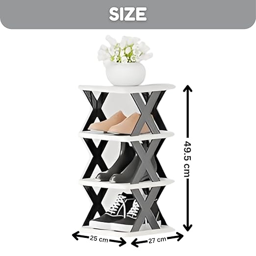 NYALKARAN Plastic Shoe Rack for Home - Stackable Shoe Stand Organizer for Bedroom & Entryway, Collapsible Footwear Storage Shelf, Multi-Purpose Corner Tower, Easy Assembly (Black, 4 Layer)