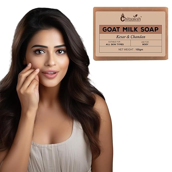 Chitaaksh Goat Milk bathing soap For Nourishing, Hydrating & Gentle Skincare for Soft, Radiant Skin, Sulfate & Paraben Free Bathing Soap Bar (Kesar & Chandan)(100 GM ) 