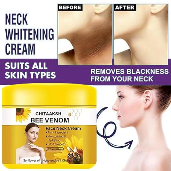 Chitaaksh Bee Venom Face Neck Instant Brightening & Lightweight Glow Cream| Reduces Dark Spots Neck, Knees, Elbows,Dull Skin | All Skin Types (50 GM)