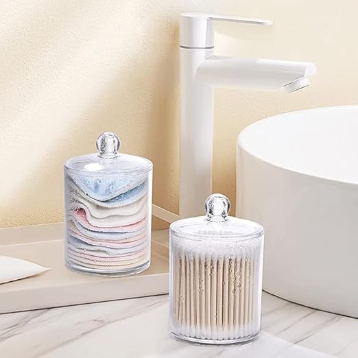 Xpandio Cotton Swab Dispenser, Clear Acrylic Storage Box with Lid, 2 Pack