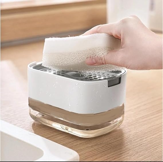 Xpandio 2-in-1 Soap Dispenser & Sponge Holder, White, Dish Washing, Kitchen Sink Accessory