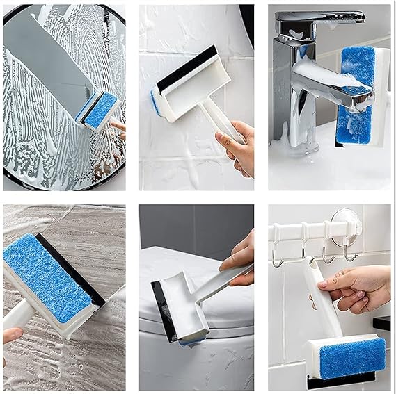 Glass Wiper - 2 in 1 Double-Sided Glass Cleaning Brush | Window Washing Equipment Scrubber with Soft Sponge | Glass Tint Shower Squeegee for Bathroom, Car, Household