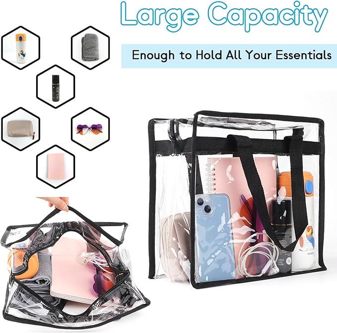ECHSRT Unisex Adult Square Transparent Pvc Tote Bag - Multipurpose Clear Tote For Work, School, Home, Toiletries and Travel (Pack of 1)