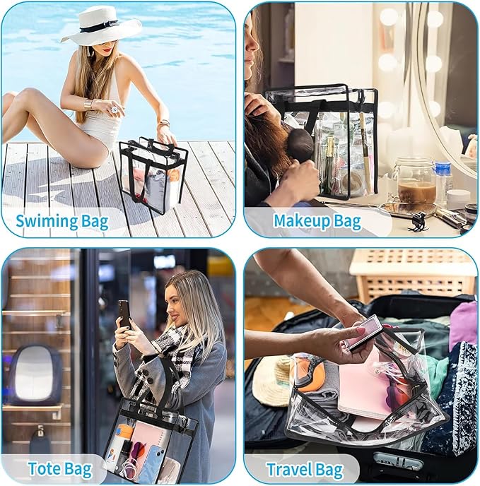 ECHSRT Unisex Adult Square Transparent Pvc Tote Bag - Multipurpose Clear Tote For Work, School, Home, Toiletries and Travel (Pack of 1)