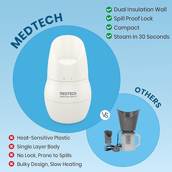 MEDTECH® 2 in 1 Vaporizer for Cold & Cough + Steamer for Face Steam | Steam Inhaler & Vaporizer Machine | Facial Steamer and Steam Inhaler for Cold, Cough & Sinus, Suitable for Men, Women & Kids | VAP01