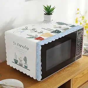 Zollyss Microwave Oven Dust Proof Cover with Side Puch Bag Cotton Linen Kitchen Storage Bags (White) (1)