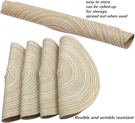 Zollyss Round Woven Placemat Set with Napkin Ring, Beige Dining Table Decor, Elegant Place Setting with Cutlery (Pack of 4)