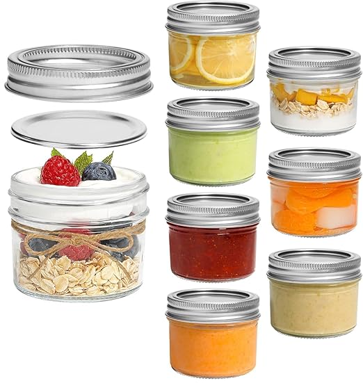 ARUZEN Mini Mason Jars 120ML - 4 Pack, Regular Mouth Mason Jar with Lids and Seal Bands, Small Glass Canning Jar for Spice, Jam, Honey, Jelly, Dessert, Shower Wedding Favors, DIY Candles Decor (4)