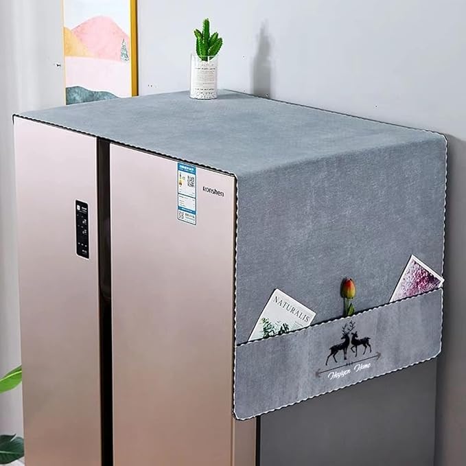 Zollyss Decorative Refrigerator Cover with Storage Pockets, Deer Pattern, Dust-Proof Top Cover (Turquoise Blue)