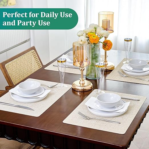 Zollyss Textured Linen Placemats, Beige Woven Table Mats, Heat-Resistant Dining Mats (Pack of 4)