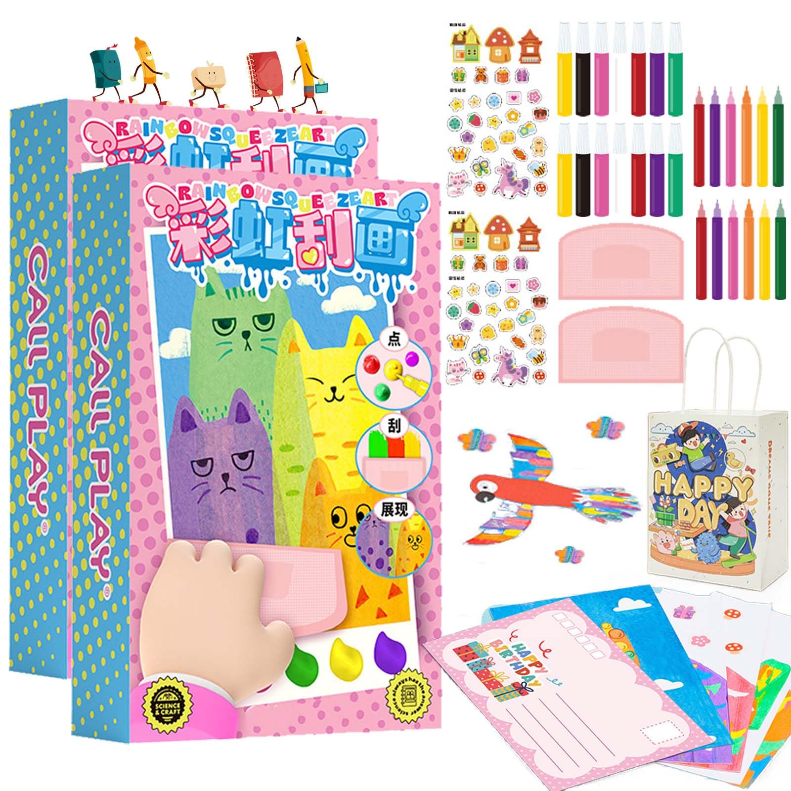 Squeegee Art Kids Paint Kit, 35 Pieces DIY Rainbow Scratch Art, Rainbow Dot Painting Art Kits, Children Painting Crafts Creativity Set (1 Set)