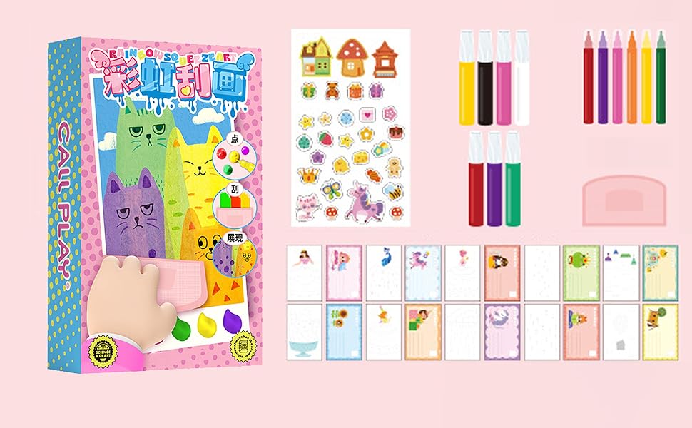 Squeegee Art Kids Paint Kit, 35 Pieces DIY Rainbow Scratch Art, Rainbow Dot Painting Art Kits, Children Painting Crafts Creativity Set (1 Set)