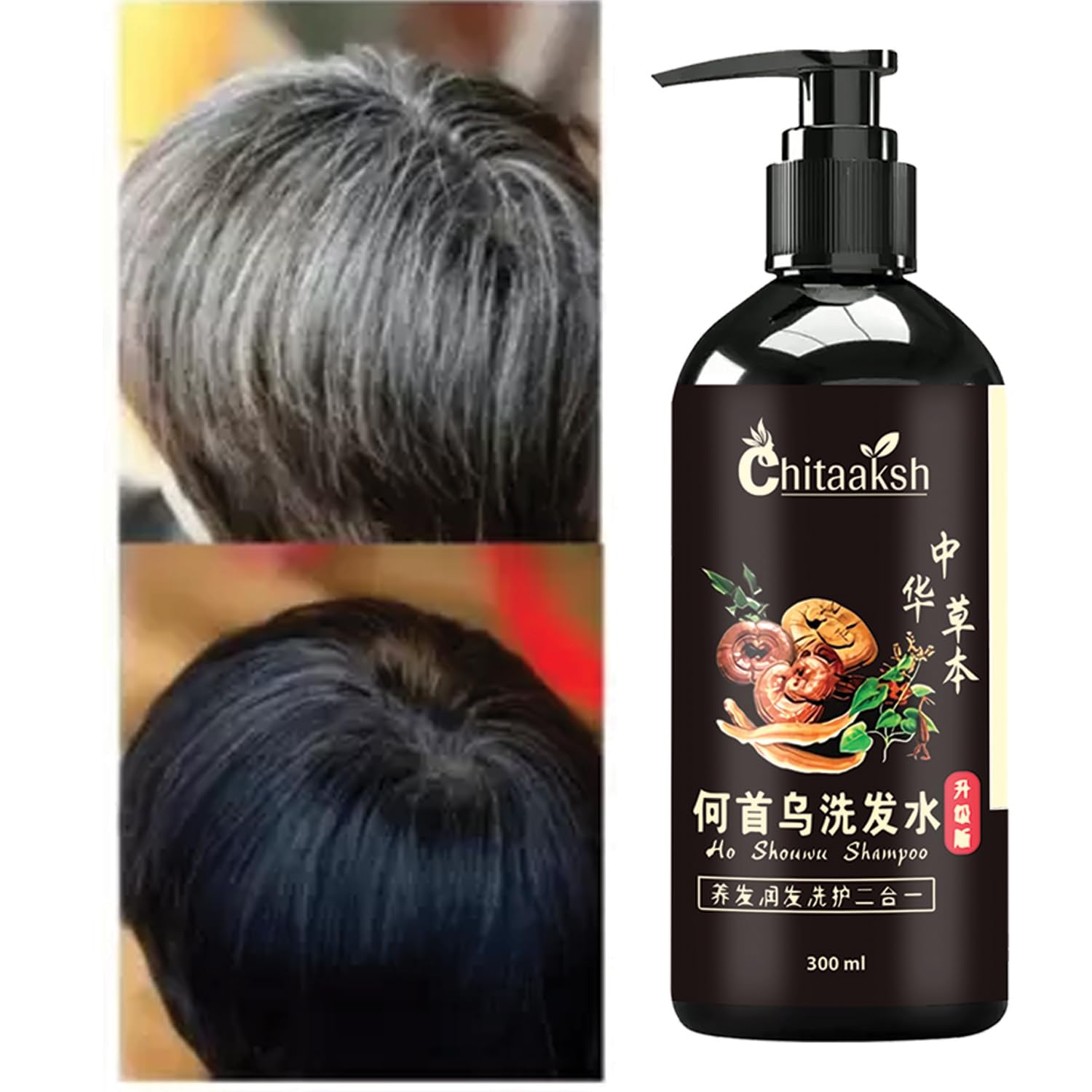 Chitaaksh Organic Herbal Ginger Hair Dye Instant Hair Growth Shampoo for Women & Men 300 ML