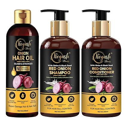 Onion Oil Hair Care Kit for Hair Fall Control - Shampoo + Conditioner + Onion Hair Oil With Red Onion Oil Extract (Shampoo + Conditioner + Oil)