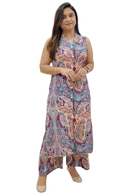 ANNI DESIGNER Women's Rayon Viscose A-Line Printed Kurta with Palazzo