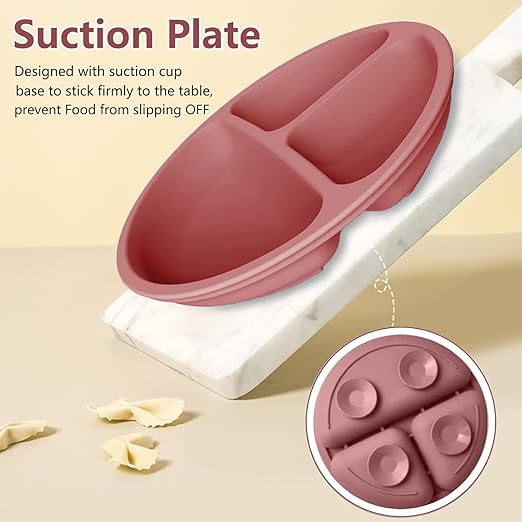 Zollyss Baby Feeding Set, 7-Piece Silicone Dinnerware, Food-Grade Materials, Adjustable Bib with Catcher, Suitable for 6+ Months, Pink