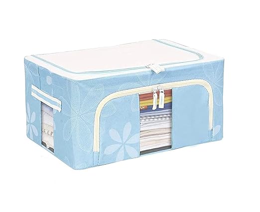 Zollyss Foldable Steel Frame Clothes Organizer Storage Box For Wardrobe, Saree, Shirts, And Blankets 24 Ltr