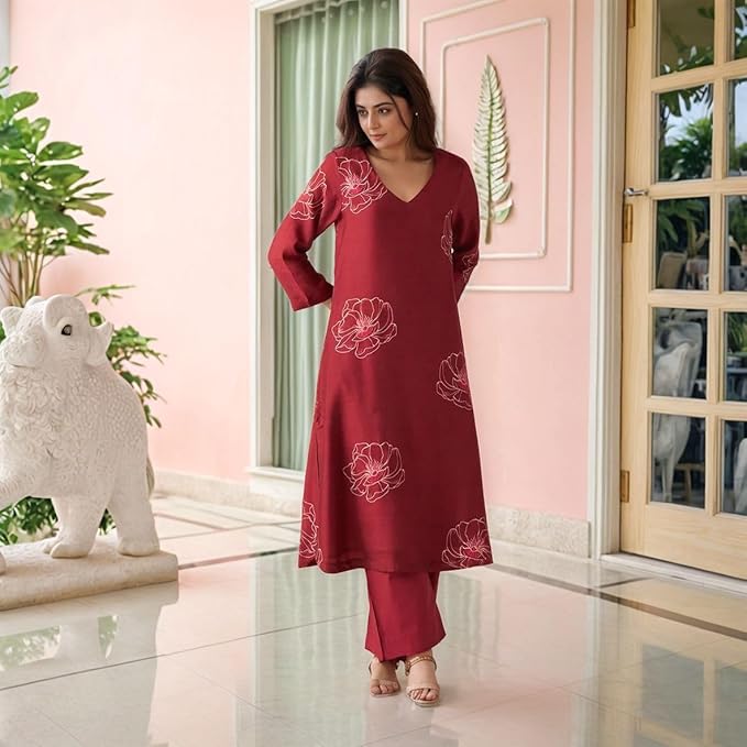 ANNI DESIGNER Women's Rayon Viscose Printed Straight Kurta with Pant