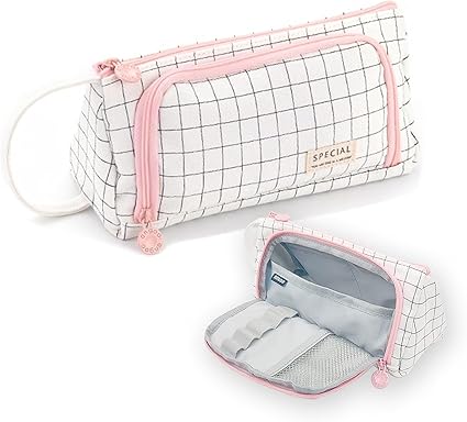 Topinon Polyester Big Capacity Pencil Case High Large Storage Pouch Marker Pen Case Simple Stationery Bag School College Office Organizer for Teens Girls (White)