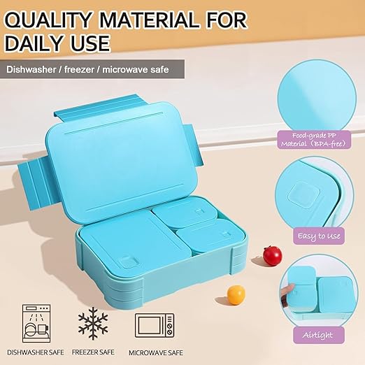 Zeinwap Leak Proof Lunch Box for Adults – BPA-Free, 3 in 1 High Capacity Box, Microwave & Dishwasher Safe, Food Storage Container for Work & Travel (BLUE)