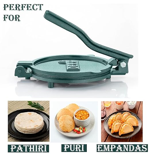NEW GONAZO DEEP - 6.3inch Cast Iron Manual Roti & Puri Maker | Puri Press Machine | Empanadas & Pathiri Press | Dough Press Machine Made With Stainless Steel Inner Surface
