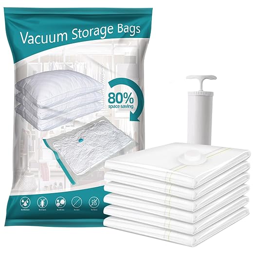 Niwlix Space Saver Travel Vacuum Storage Bags For Clothes With Pump Reusable Compression Airtight Bags Pack of 5[2Small, 2 Medium, 1 Large]