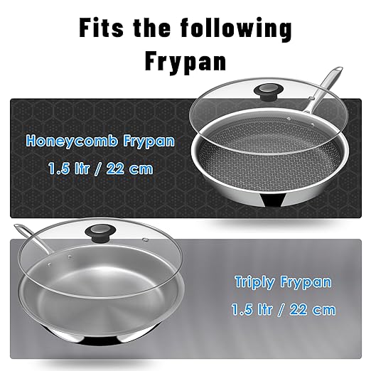 NEW Esspy G-Type Glass lid, Toughened glass Lid with Stainless Steel Rim, Pan Lid, Transparent Long Lasting Glass Lid, Glass Lid for Cookware, Backlite knob (22 CM)