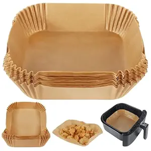 Air Fryer Disposable Paper Liner | Waterproof, Oil-Proof, Food-Grade Parchment for Baking, Roasting & Microwave | Non-Stick & Convenient (100, Square)