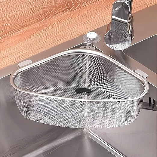NYS STORE Stainless Steel Sink Corner Strainer – Triangle Drainer Basket & Shelf Organizer for Kitchen