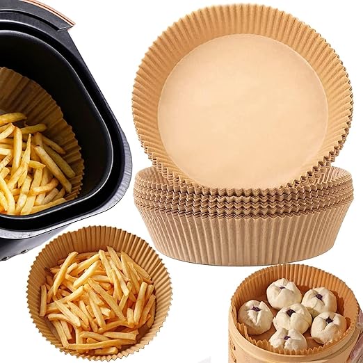 Air Fryer Disposable Paper Liner | Waterproof, Oil-Proof, Food-Grade Parchment for Baking, Roasting & Microwave | Non-Stick & Convenient (100, Round)