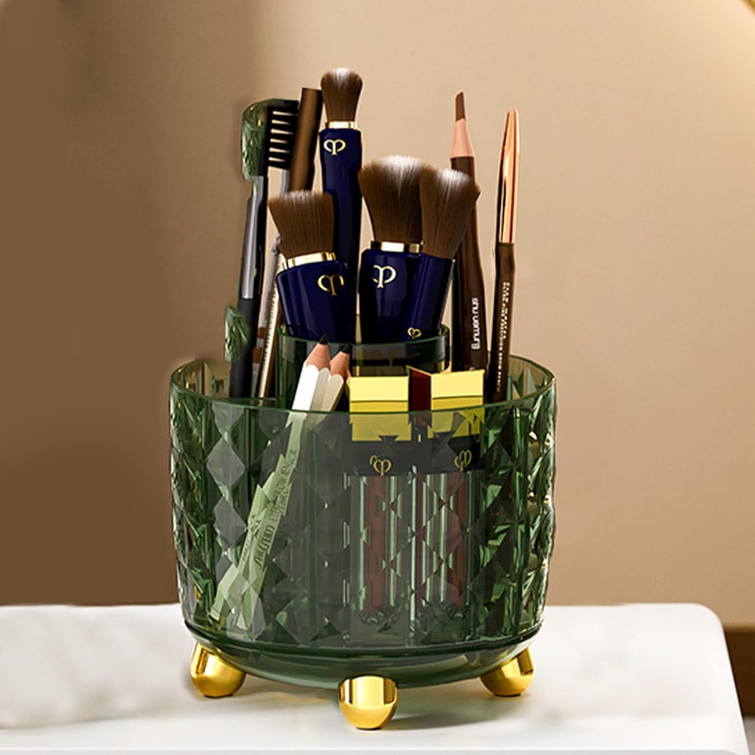 Xpandio Makeup Brush Holder, 360° Rotating Makeup Organizer (GREEN TRANSPARENT)