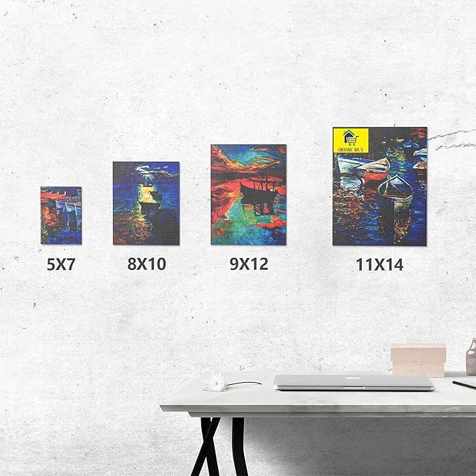 HOME BUY Made in Bharat Cotton Canvas Boards for Painting, Blank Canvas for Painting Using Acrylic Paint or Oil (Total 8 PC (2X(5x7, 8x10, 9x12, 10x14)) - Multi Pack