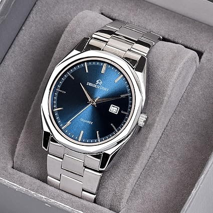 SWADESI STUFF Men's Stylish Black Color Date Display 42mm Hexagon Dial Stainless Steel Silver Strap Analog Watch