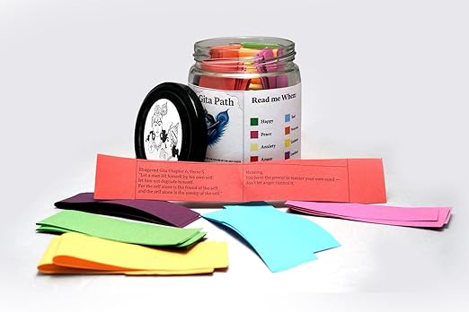ARUZEN Krishna Quote Jar – Gita Path Mood-Based Daily Wisdom – Inspirational Gita Shlok Jar for Emotional Healing (1, "English/ hindi" Translation)