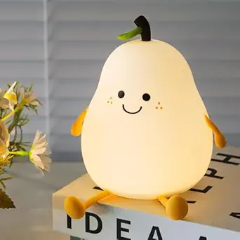 Zollyss Pear Shaped Silicone Night Light, Rechargeable LED Lamp, Soft Glow Nursery Lamp, Kids Room Decor