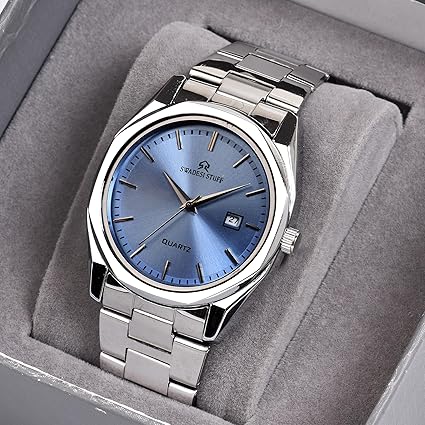 SWADESI STUFF Men's Stylish Black Color Date Display 42mm Hexagon Dial Stainless Steel Silver Strap Analog Watch
