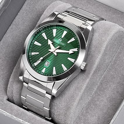SWADESI STUFF Men's Stylish Blue Dial Analog Watch – Date Display 42mm Stainless Steel Silver Strap