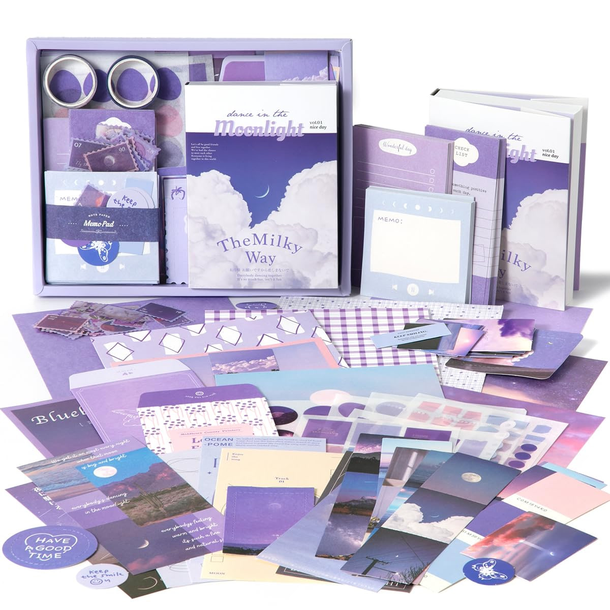 Niwlix Scrapbook Kit with A6 Grid Notebook, Bullet Junk Journals, DIY Gift Aesthetic Journaling Supplies for Teen Girl Women (Purple Kit)