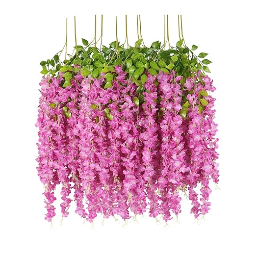 HOME BUY 6 Pack 21.6 Feet Artificial Wisteria Vine Ratta (6 Pack, Fuchsia)