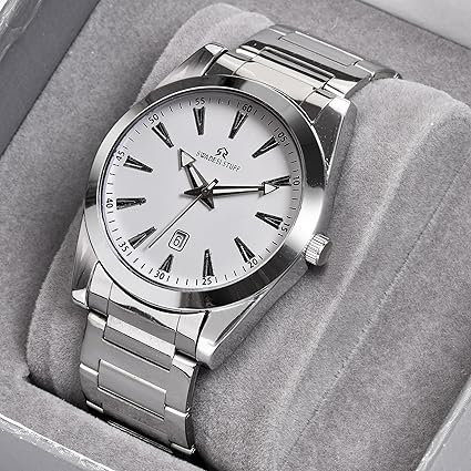 SWADESI STUFF Men's Stylish Blue Dial Analog Watch – Date Display 42mm Stainless Steel Silver Strap