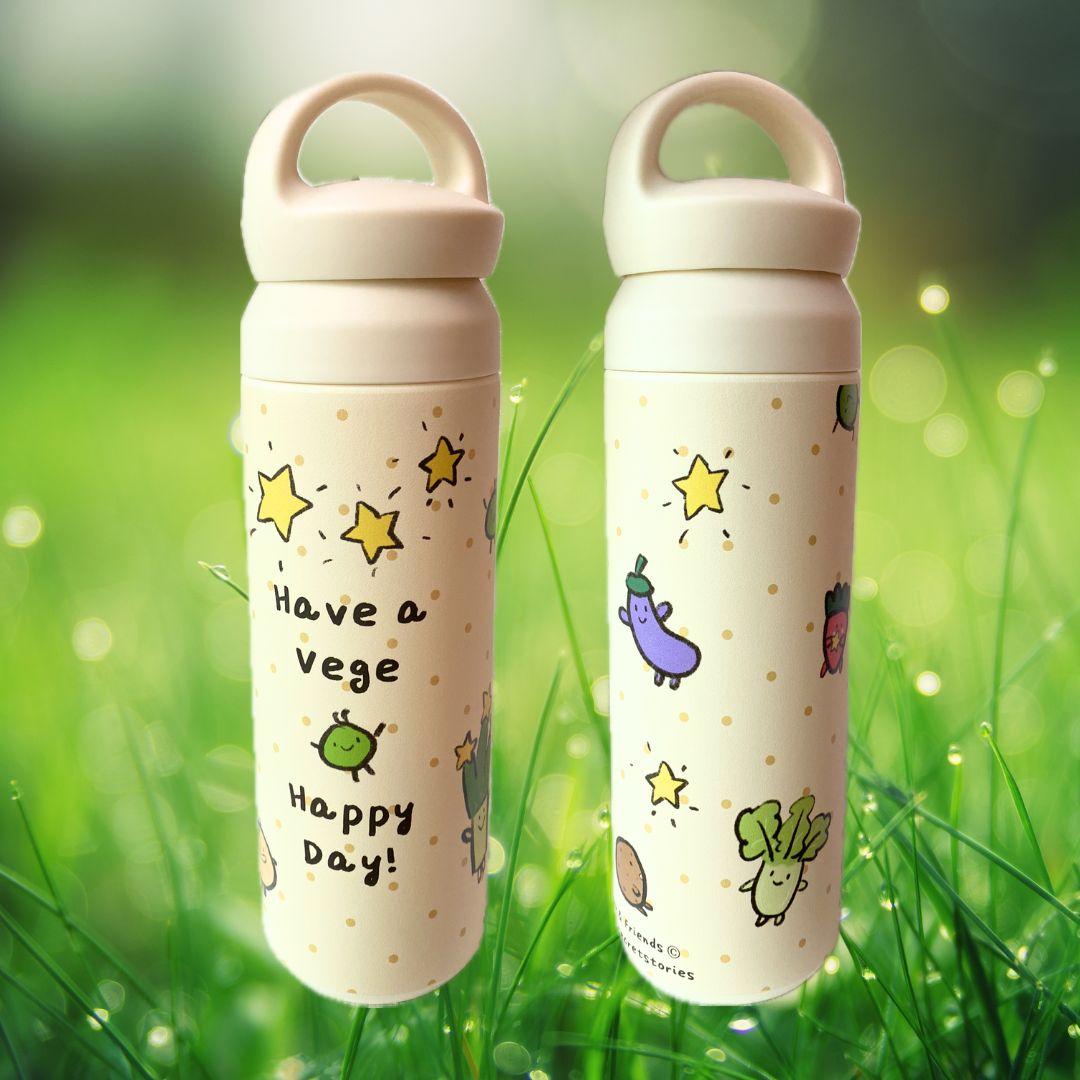 Happy Vege Day 500ml Thermal Flask Insulated Water Bottle