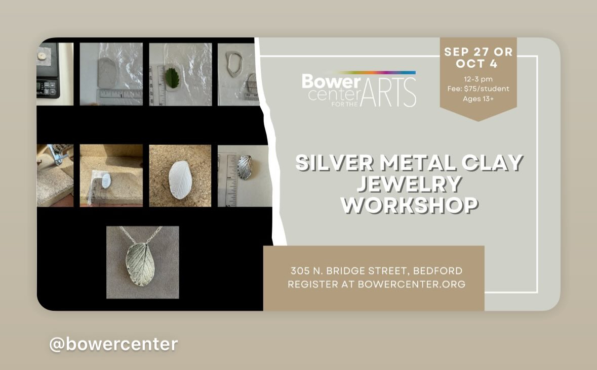 Handmade Press Leaf Silver Metal Clay Pendant, Oct 27th and Oct 2nd  Sign up at Bower art center, Bedford, VA