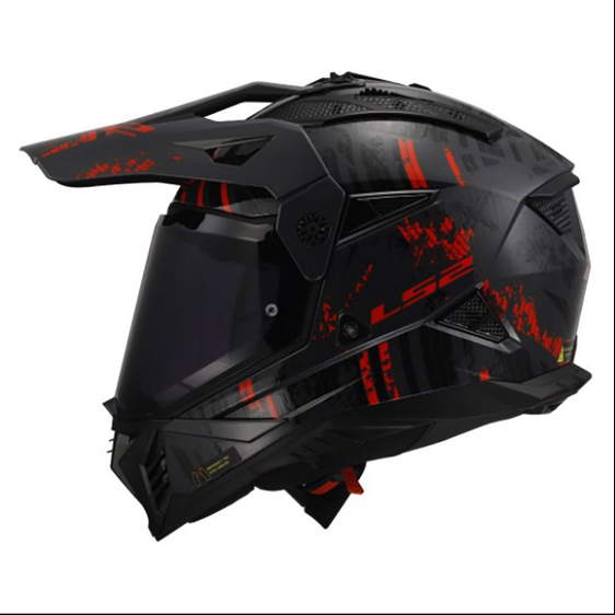 LS2 MX702 PIONEER II CRAZY JUODAS/RAUDONAS KROSINIS ŠALMAS