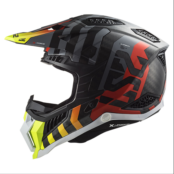 LS2 MX703 C X-FORCE BARRIER CARBON GELTONA RAUDONA KROSINIS ŠALMAS